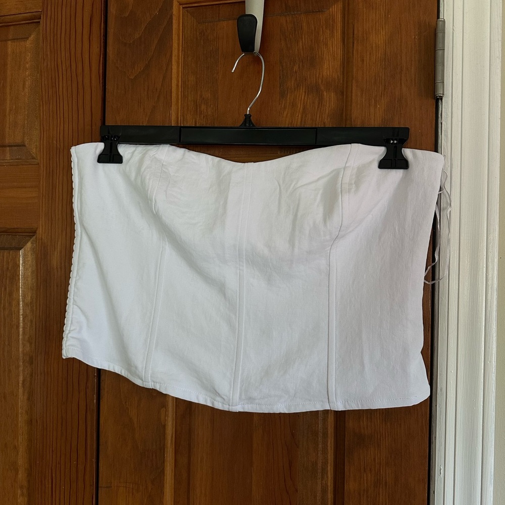 Abercrombie Strapless Corset Tube Top – White Crepe (NWT, XL)